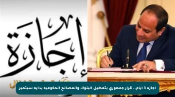 إجازة 3 أيام.. قرار جمهوري بتعطيل البنوك والمصالح الحكومية بداية سبتمبر